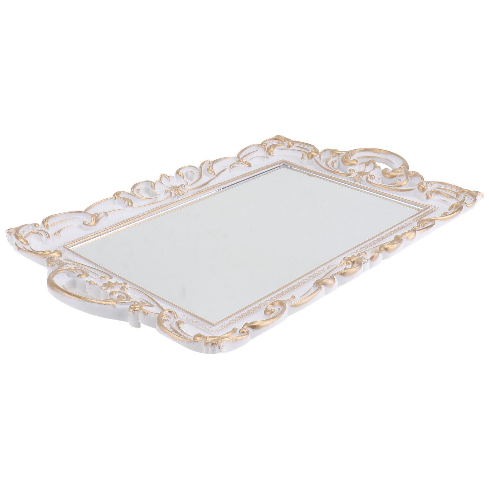 Plato espejo blanco para almacenamiento decorativo vintage de joyería y cosméticos