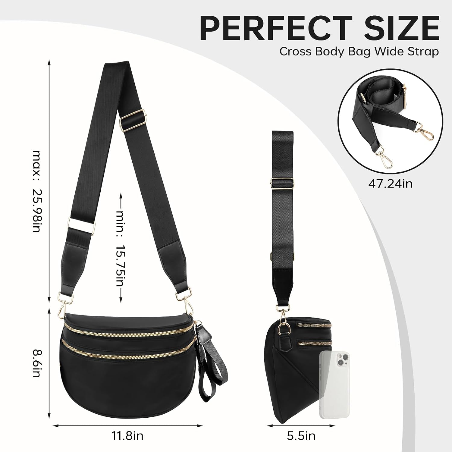 Bum Bag Crossbody Bags for Women Fashion Waist Packs Large Fanny Packs Belt Bag Checkered Purse Handbags Wallets Purses Trendy Shoulder Bag (Black-new, One Size)