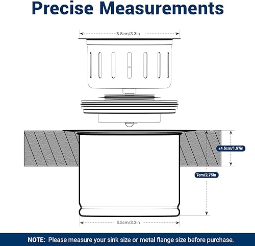 Vista 2 de Kitchen - Kit de brida de acero inoxidable con colador de cesta y tapón de drenaje para drenaje estándar de fregadero de 3 1/2 pulgadas, brida