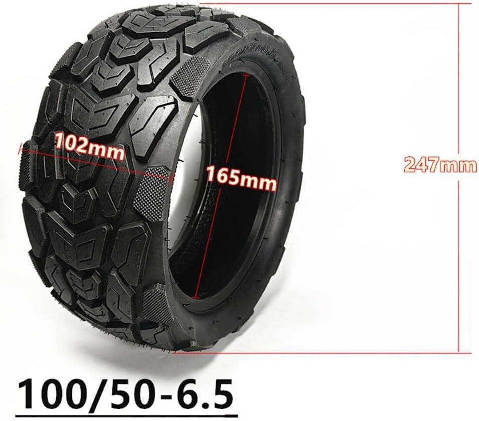 11 Inch 100/50-6.5 Off-Road Tubeless Tire for Electric Scooters, Rubber Construction, Self-Repairing Design, 247x102mm