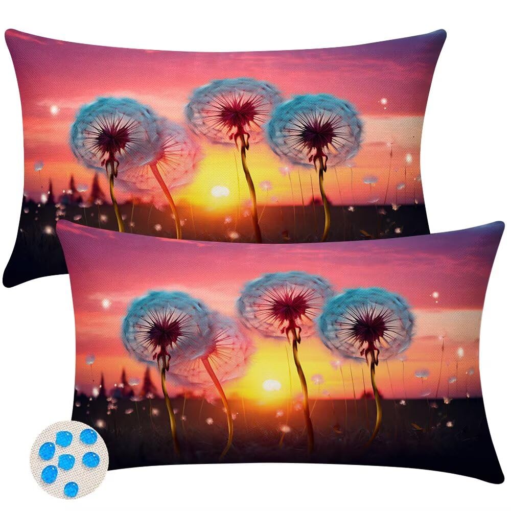 Outdoor Cushions Waterproof Cushion Covers 35cm x 55cm Pack of 2 Autumn Garden Cushion Cover Dandelion Decorative Throw Pillow Covers 14 x 22 Inch Pillowcase for Garden Furniture Living Room -SC352