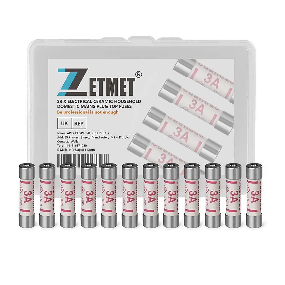 28 x 3Amp Fuses BS1362 Electrical Ceramic Household Domestic Mains Plug Top Fuses