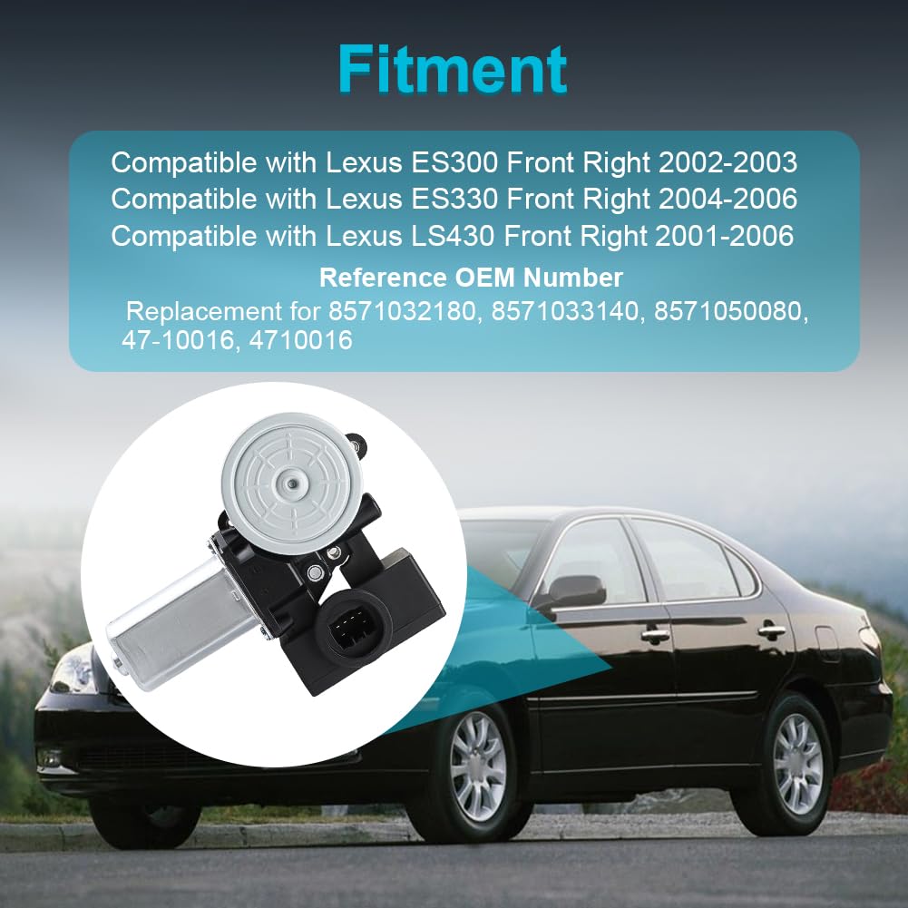 JDMON Power Window Motor Compatible with ES300 ES330 LS430 2001-2006 Front Right Passenger Side Replace 8571032180 8571033140 8571050080 47-10016 4710016
