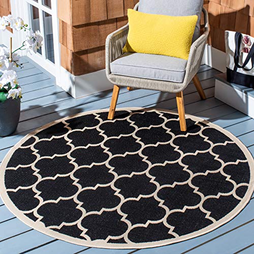 SAFAVIEH Courtyard Collection Area Rug - 4' Round, Black & Beige, Trellis Design, Non-Shedding & Easy Care, Indoor/Outdoor & Washable-Ideal for Patio, Backyard, Mudroom (CY6914-266) -  CY6914-266-4R