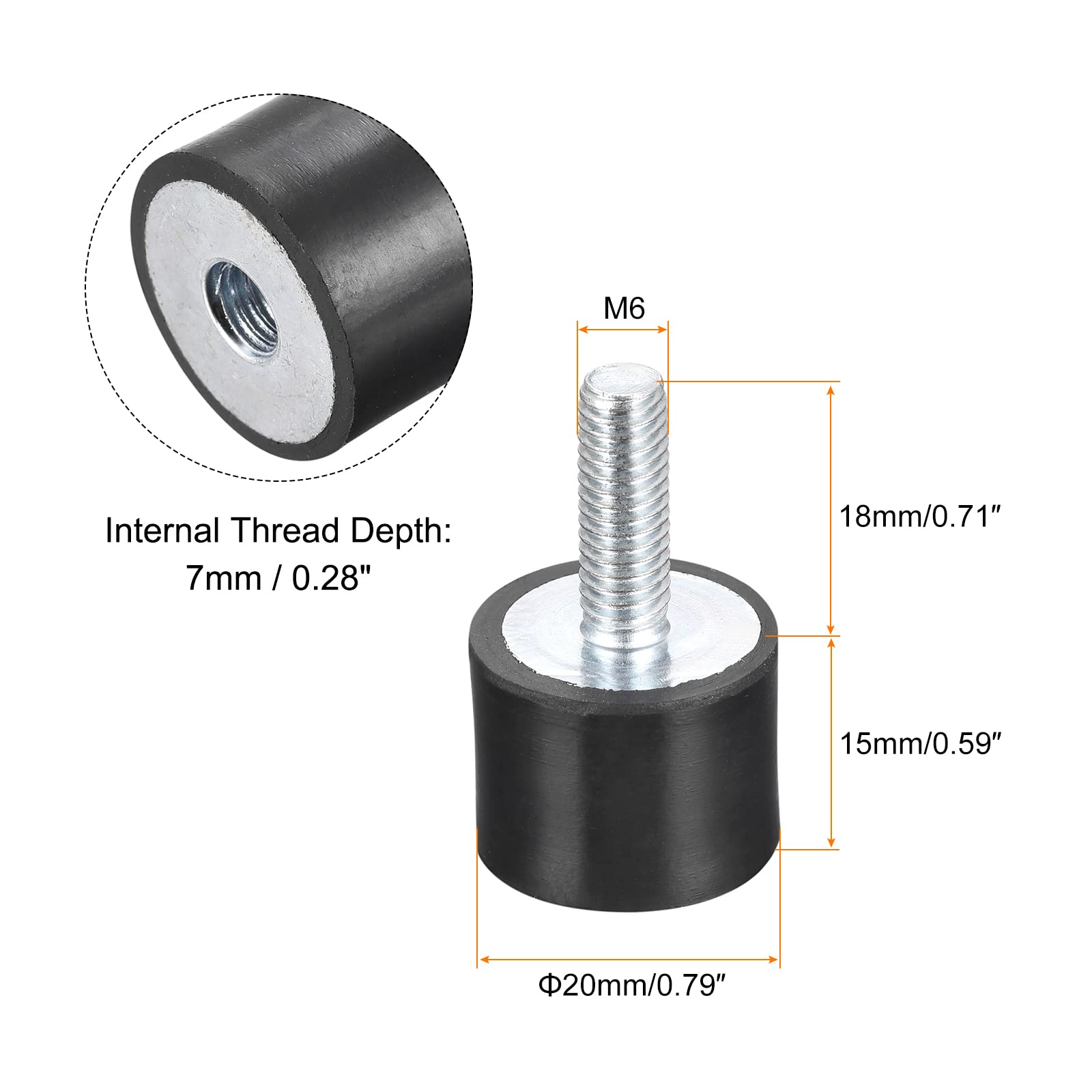 uxcell Rubber Mounts 8pcs M6 Male/Female Vibration Isolator Shock Absorber D20mmxH15mm — Amazon image 2