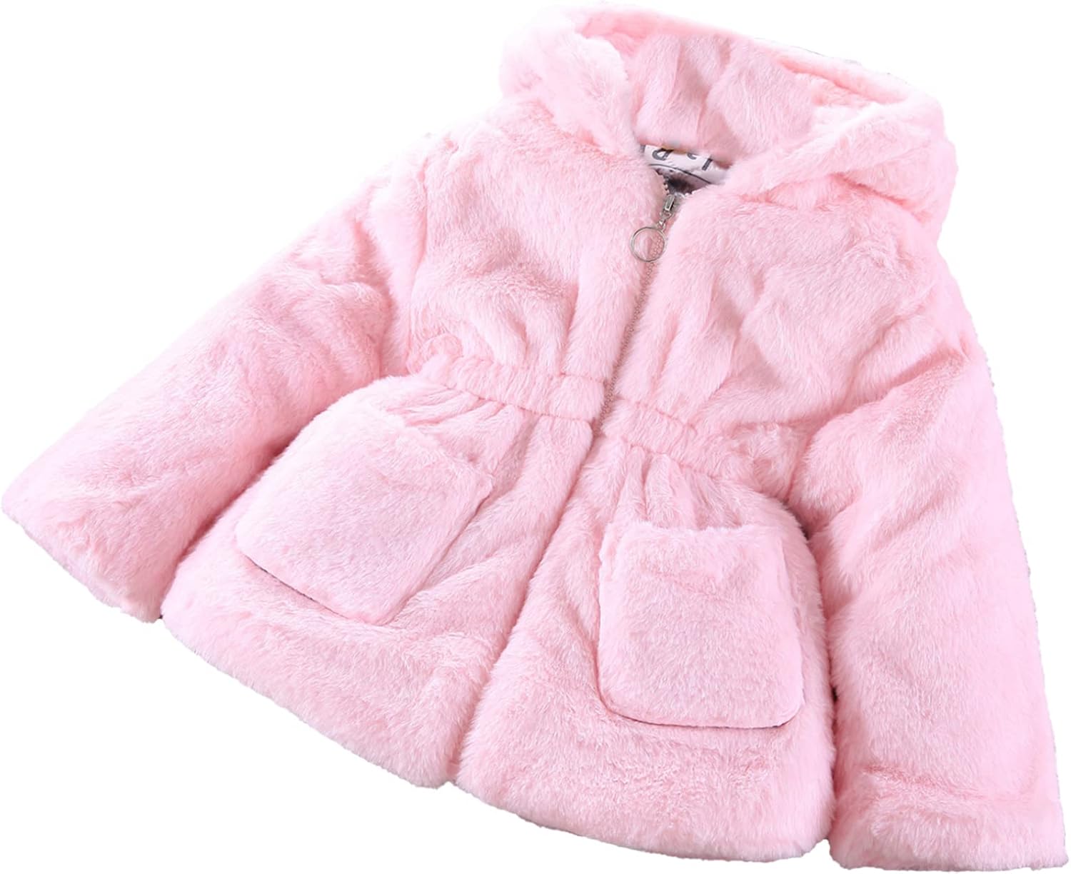 FEESHOW Toddler Little Girls Thickened Warm Fleece Jacket Zip-up Ears Hooded Faux Fur Outerwear Winter Coats