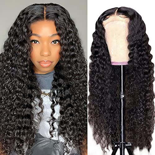 Image of bangjazz Water Wave Lace Front Wigs Human Hair Brazilian 180% Density Virgin Hair Wear and Go Glueless Wig 4X4 Lace Closure Wigs for Black Women Pre Plucked with Baby Hair Natural Color 26 Inch