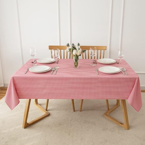 maxmill Checkered Rectangular Tablecloth Water Resistance Antiwrinkle Spillproof Heavy Weight Soft Gingham Plaid Table Cloth for Banquet Christmas Party Holiday Dinner, 60 x 104 Inch Red White by maxmill - Image 8