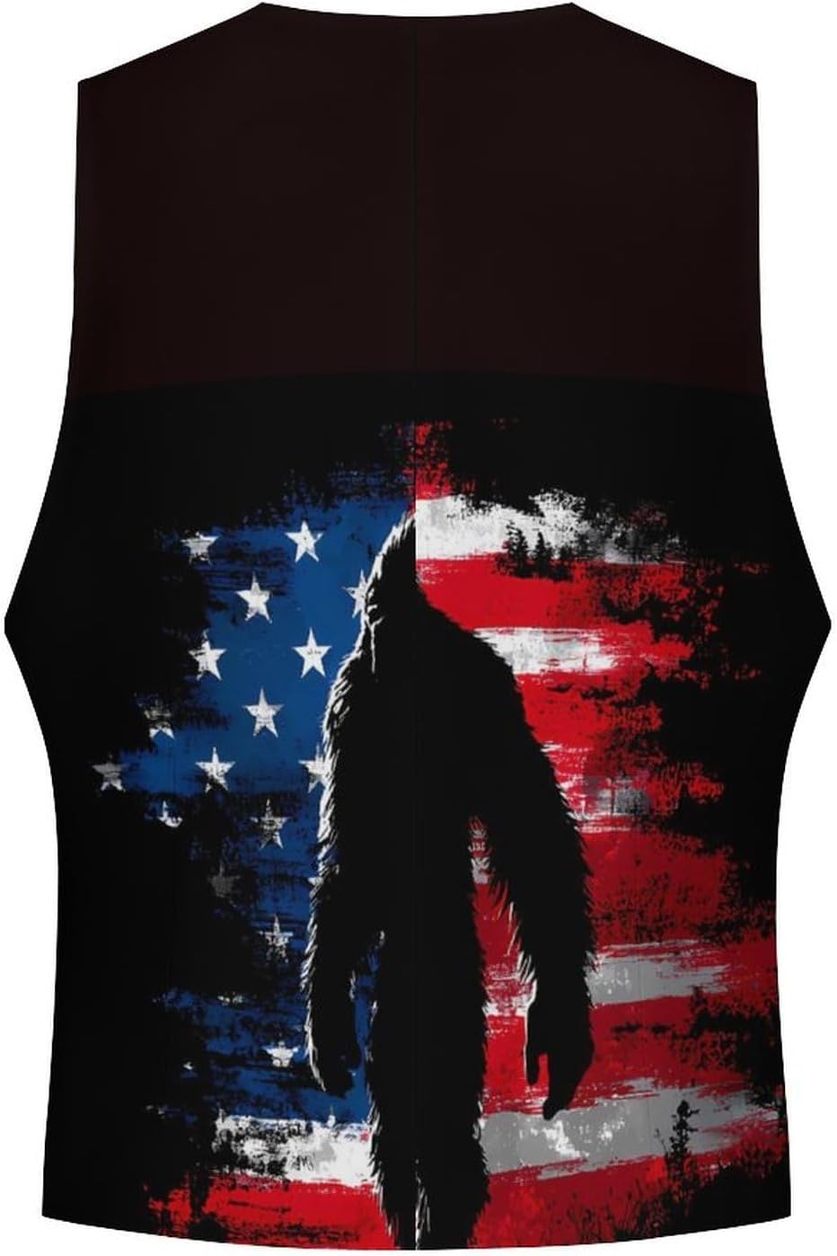 Bigfoot U.S. Flag Novelty Men's Suit Vest Casual Formal Dress Vests Business Waistcoat