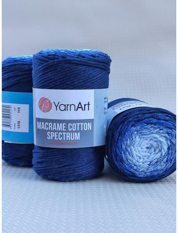 Yarn Art - Cordón de espectro de algodón, colores armoniosos, artesanía única, 8.80 onzas, 246.06 yardas, 80% cuerda multicolor macramé, peso