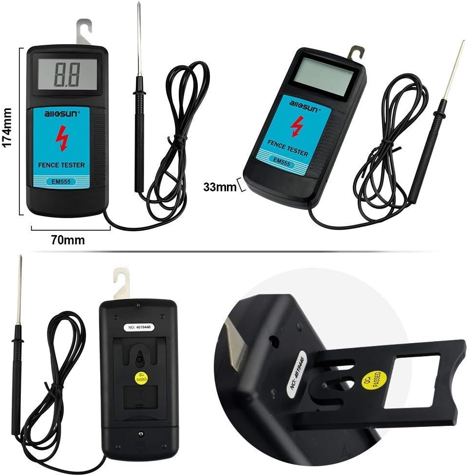 ALLOSUN Electric Fence Tester Fault Finder Digital Electric Fence Voltage Tester (EM555+GK503B)