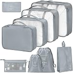 9 Ensemble Cubes d'emballage pour valises, Organisateurs de bagages de voyage, avec sacs de rangement de vêtements, Sac de toilette, Sac à chaussures, Sac sous-vêtements, Sac pour blanchisserie, Sac chausson, Accessoires de voyage (Beige)