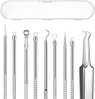 AskBed 5PCS Blackhead Remover Kit: Professional Stainless Steel Comedone Extractors for Acne, Pimples, Blemishes & Curved Tweezers