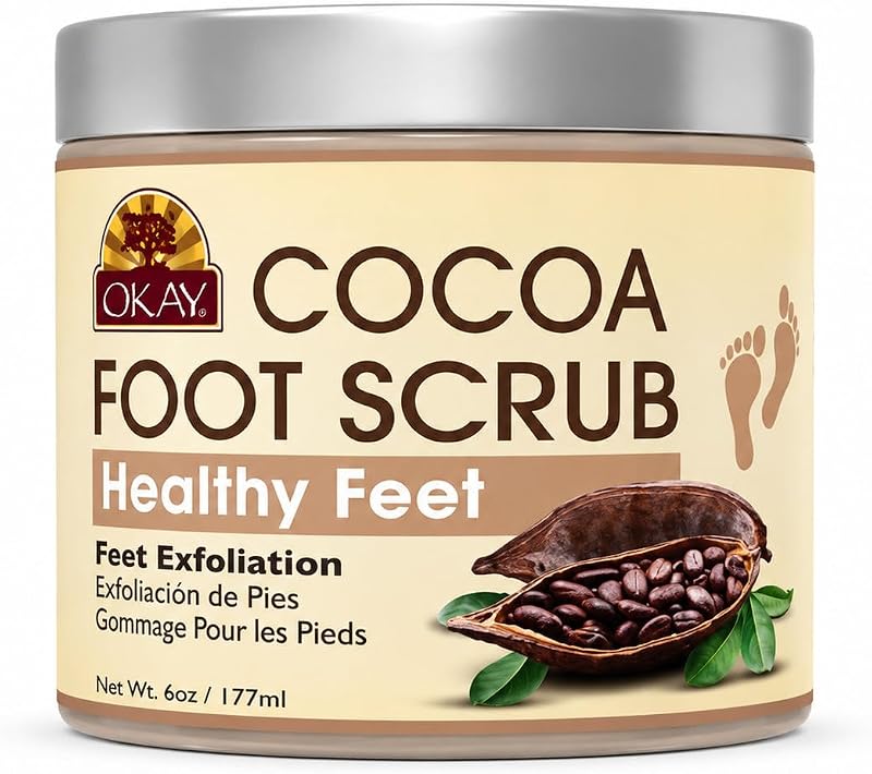 Esfoliante para pés com manteiga de cacau OKAY, 170 g