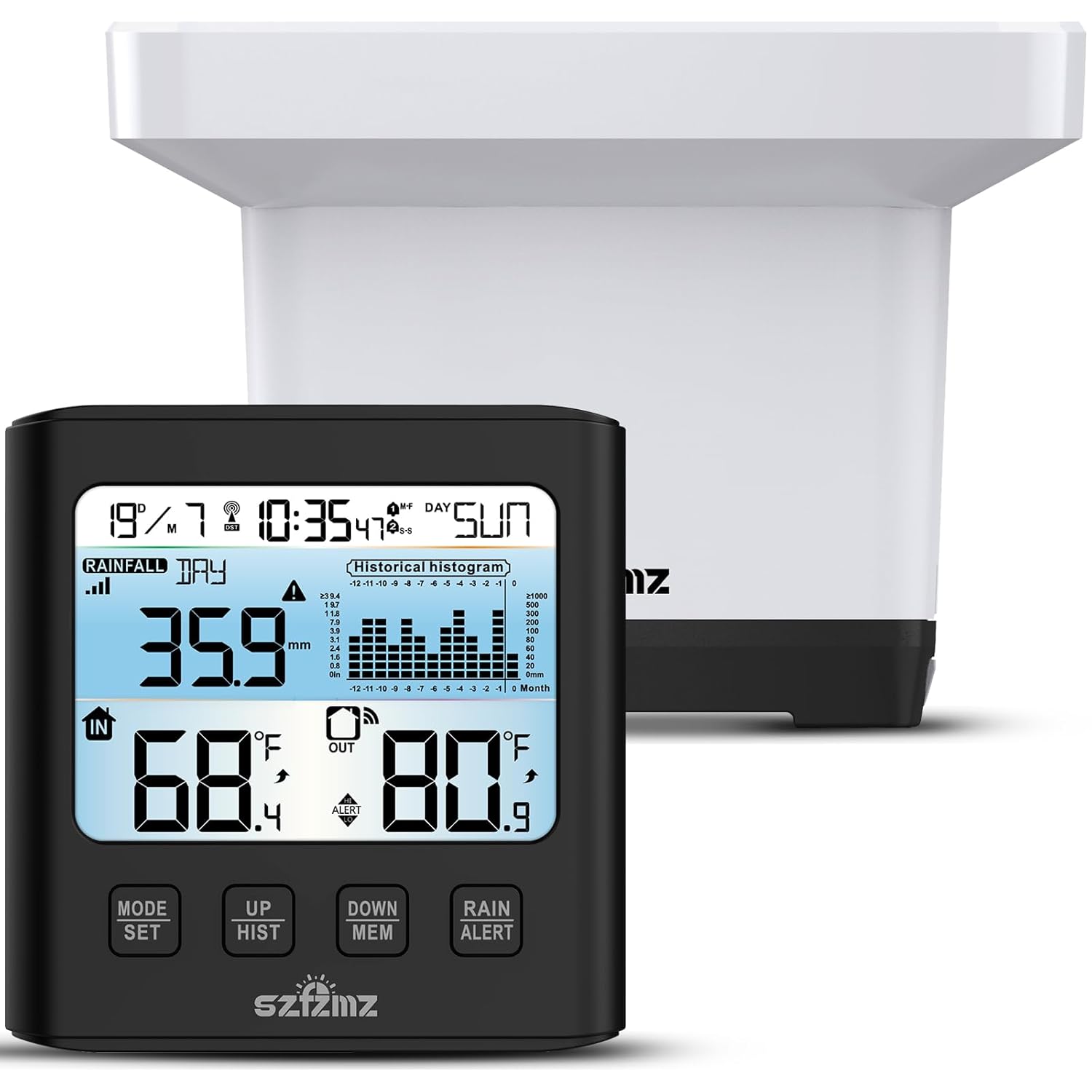 Wireless Rain Gauge Outdoor with Self-Emptying, Backlight, Thermometer, Rain Collector Monitoring Rainfall, Digital Rain Gauge for Yard, Electronic Rain Measure Gauge, Freeze Proof Rainfall