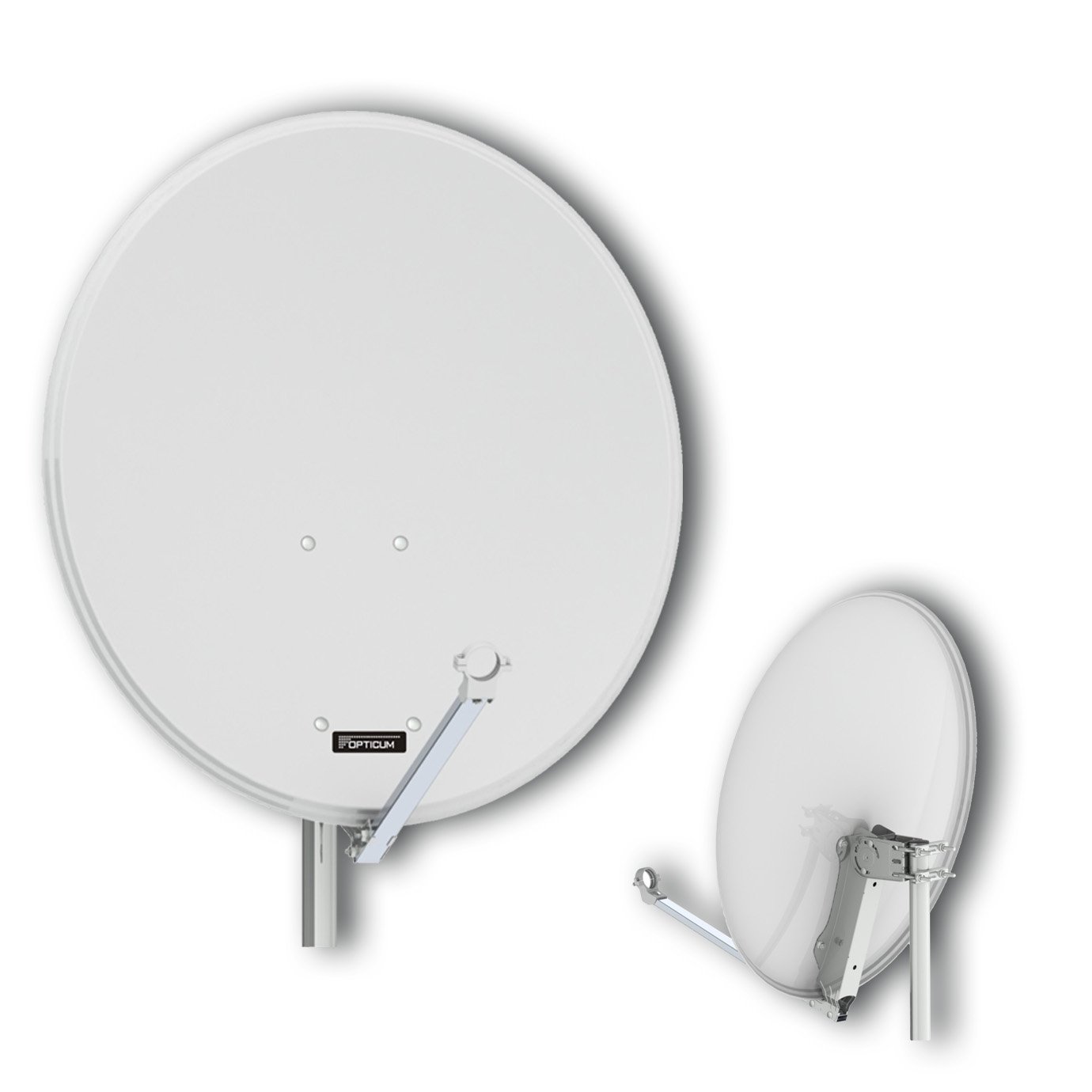 OPTICUM QA80 Satellitenschüssel 80 cm lichtgrau mit LNB Halterung & Twin LNB LTP 04H - 4K HD & 3D fähig - Witterungsbeständige Sat-Antenne aus Stahl - Sat Anlage für 2 Teilnehmer