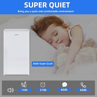 Mini Fridge with Freezer, 3.2Cu.Ft, Single Door Small Refrigerator, Energy-Efficient, Low Noise, Small fridge for Bedroom Dorm and Office, White