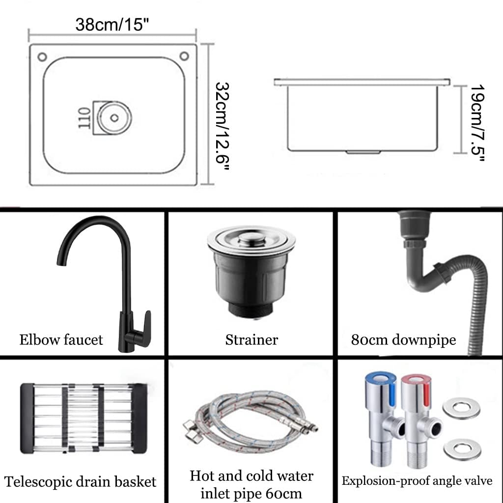 Fregadero de cocina de un solo tazón con grifo y kit de drenaje, instalación empotrada o inferior para instalación moderna de cocina o bar
