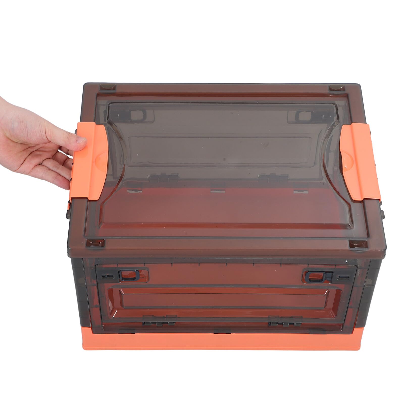 Contenitore Portaoggetti Pieghevole con Ruote da 29l, Scatola Trasparente con Coperchio Arancione, Organizer Mobile per Casa, Ufficio e Lavanderia, Cassa di Stoccaggio Salvaspazio