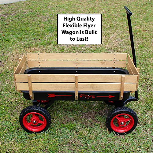 Flexible Flyer All-Terrain Steel & Wood Wagon. Extra-Long Handle, Black & Red #TOP1