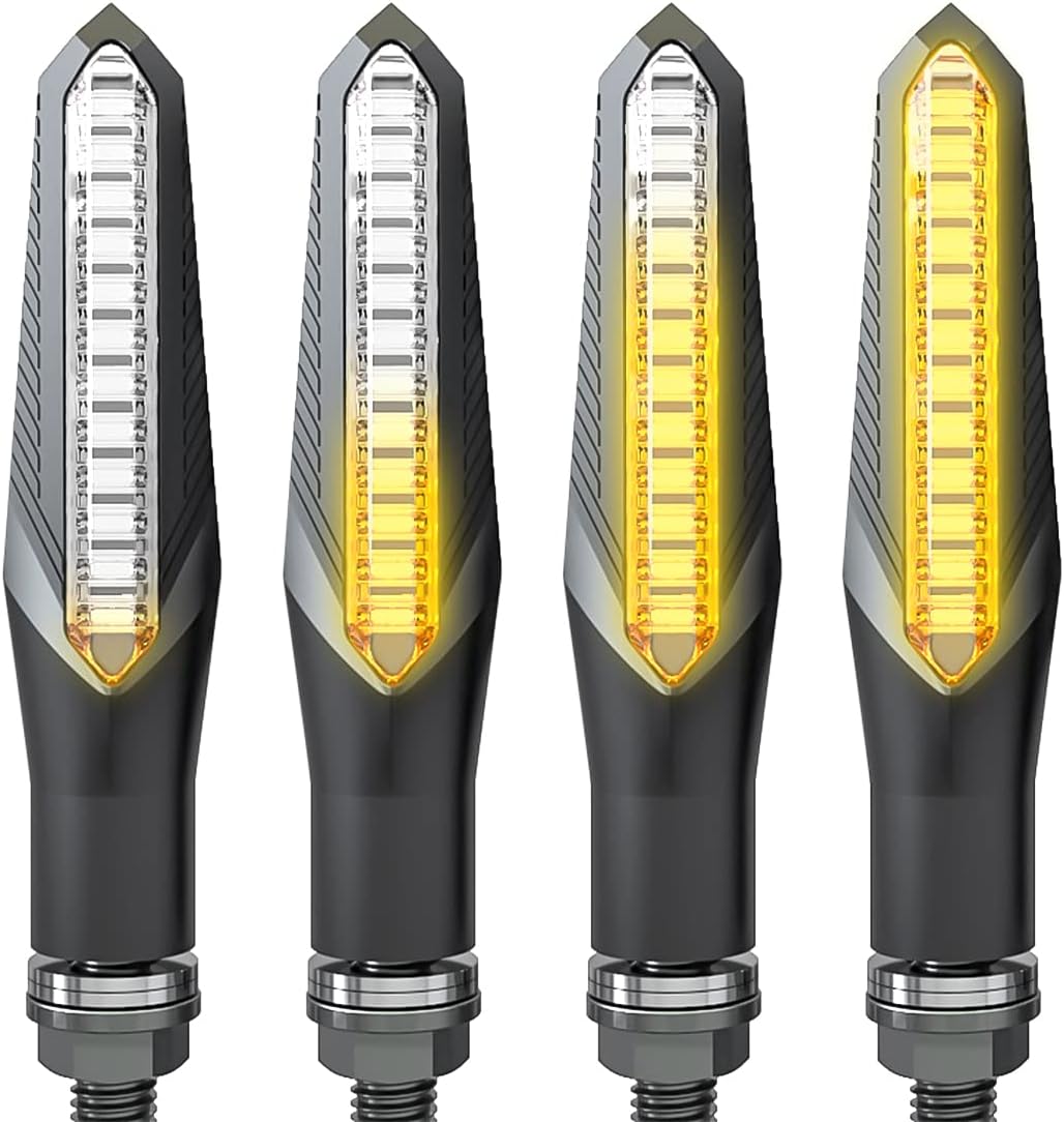 4PCS Motorcycle Indicators Flowing Turn Signal Lights, Motorbike Amber Brake Daytime Running Light, Universal for Scooter Quad Cruiser Yamaha Off Road (Black2)