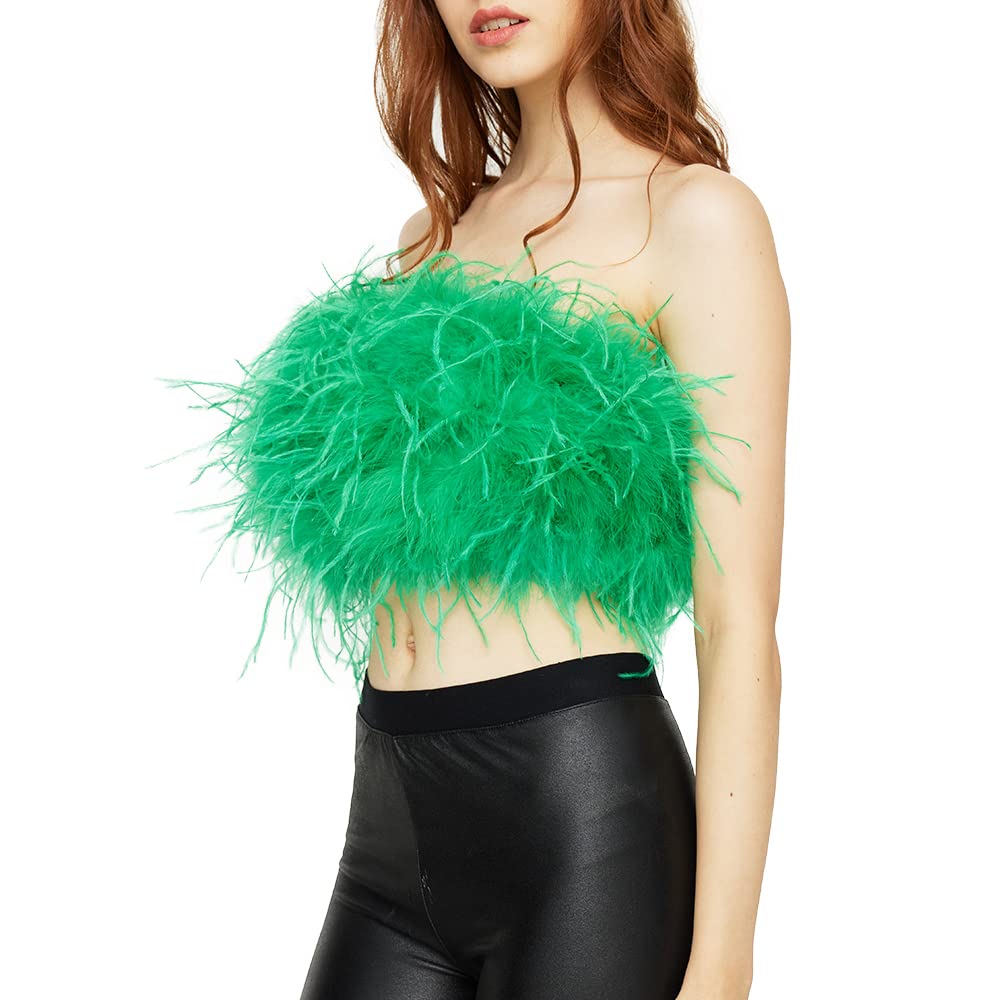 Women's Ostrich Feather Top Bandeau Tube Top Real Fur Crop