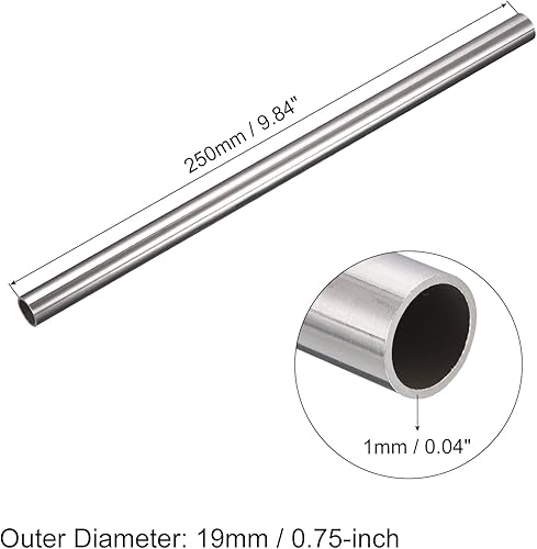 Miniatura 2 de uxcell Tubo de acero inoxidable 304, diámetro exterior de 19 mm x 1 mm de espesor de pared, longitud de 250 mm de tubería metálica para maquinaria