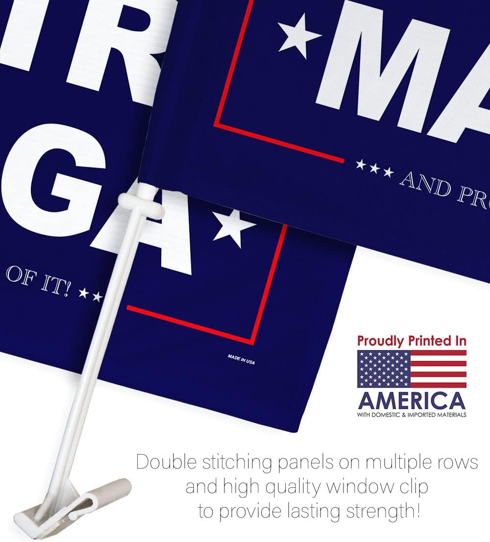 Blue Ultra MAGA Car Flag Vehicle Auto Decorations for Window Decor Mount Bracket Clip on Small Tapestry Pro Trump 2024 MAGA Bandera para Carros Outdoor Pole Accessories Made in USA