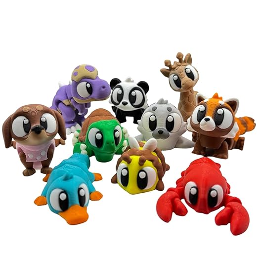3D Printed Animals Figurines Set – 10 Pcs Flexible Articulated Collectible Models, Desk and Shelf Decor, Stress Relief Figures, Unique Handmade Gifts for Teens and Adults.