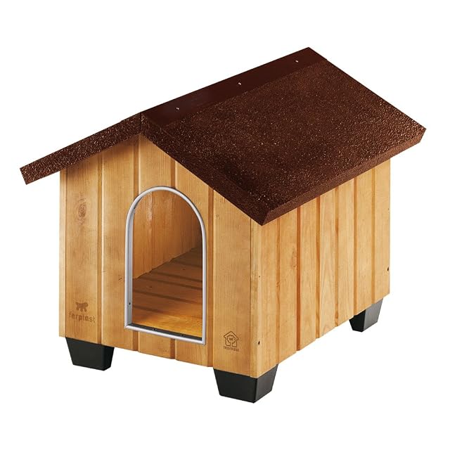 Ferplast 87001000 Caseta de Exterior para Perros Domus Small, Robusta Madera Ecosostenible, Pies de Plástico