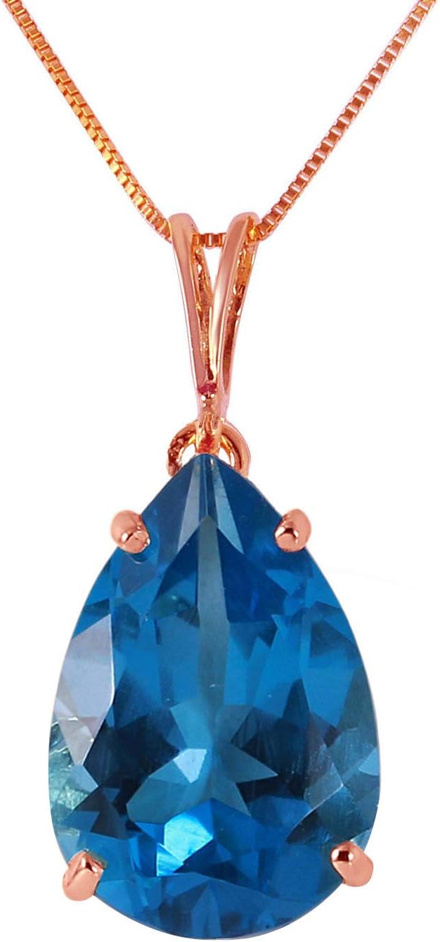 Galaxy Gold GG 14K Solid Gold, Natural Blue Topaz Pendant Necklace - 6.50 Carat December Birthstone, Stone of Communication & Calm, 14-24 Inch, Fine Jewelry for Women