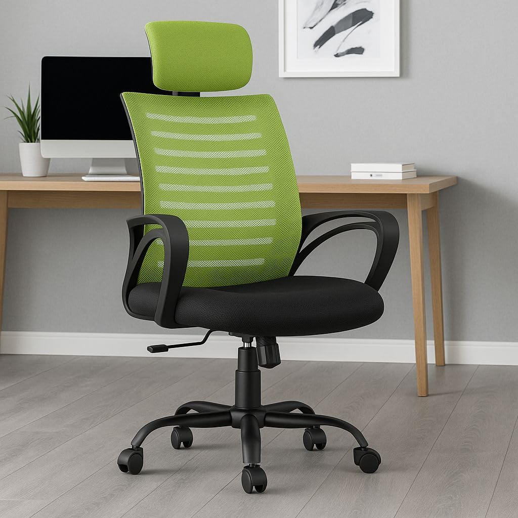 INNOWIN Mini Jazz Mesh High-Back Ergonomic Home Office Chair | 3-Years Limited Warranty Included | Tilting & Height Adjustable Mechanism, Heavy Duty Metal Base | Ideal for Office Work & Study (Green)