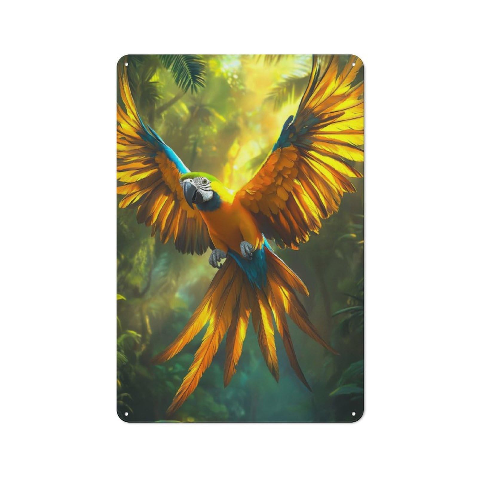 Junmoney Tropical Majestic Macaw In Rainforest Metal Wall Sign 30X20cm Featuring For Café Or Restaurant, For Vintage Wall Decor Fans, For Metal Sign Collectors