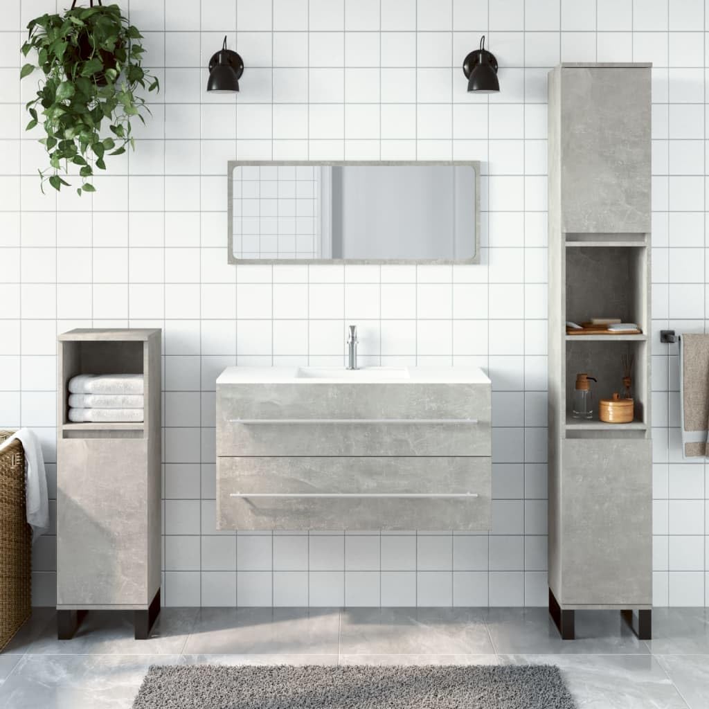 Juego de muebles de baño con espejo y almacenamiento en acabado gris texturizado