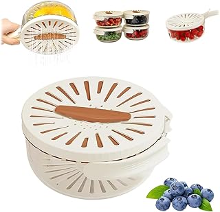 Colador de frutas, cesta de drenaje multiusos con tapa, cuenco limpiador de frutas con tapa y asa, mango plegable, para bayas, verduras, pasta, organizador de cocina y refrigerador (marrón-l)