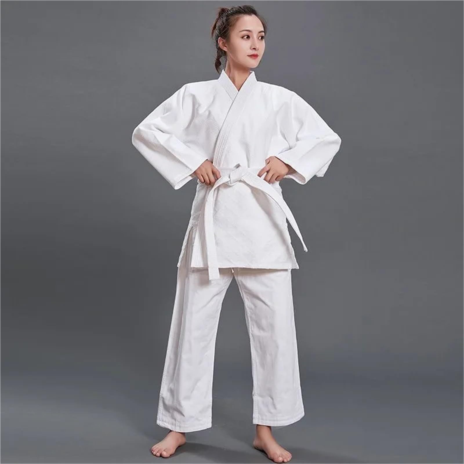Kimonos De Jiu-Jitsu Uniforme de Artes Marciales Judo Gi Hecho Profesional, Kimono Blanqueado de Tejido único, Perfecto for competición o Entrenamiento con cinturón Blanco(White,180CM)