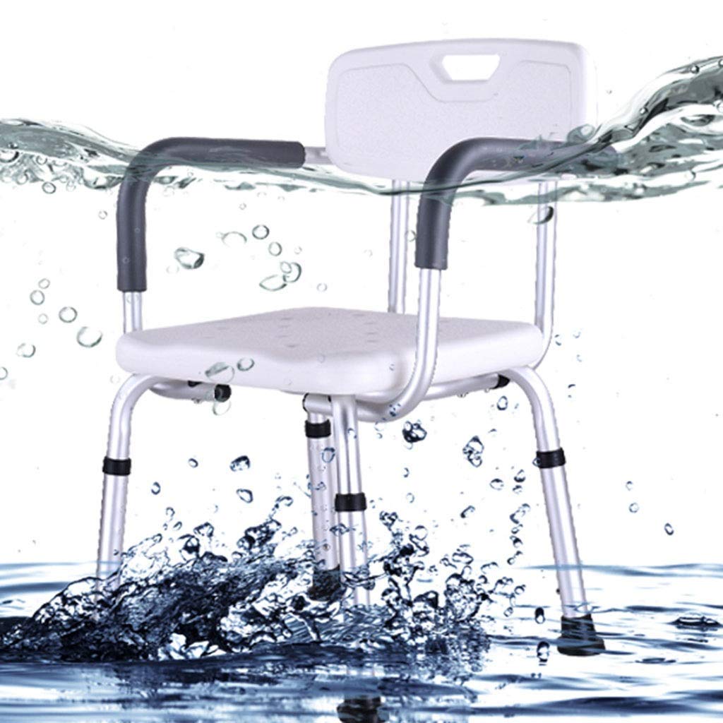 con Respaldo Asiento de Ducha, Altura Ajustable con apoyabrazos Marco de Aluminio para Ancianos Discapacitados Suministros médicos Taburete de Ducha fácil de Montar Asiento de Ducha Asientos