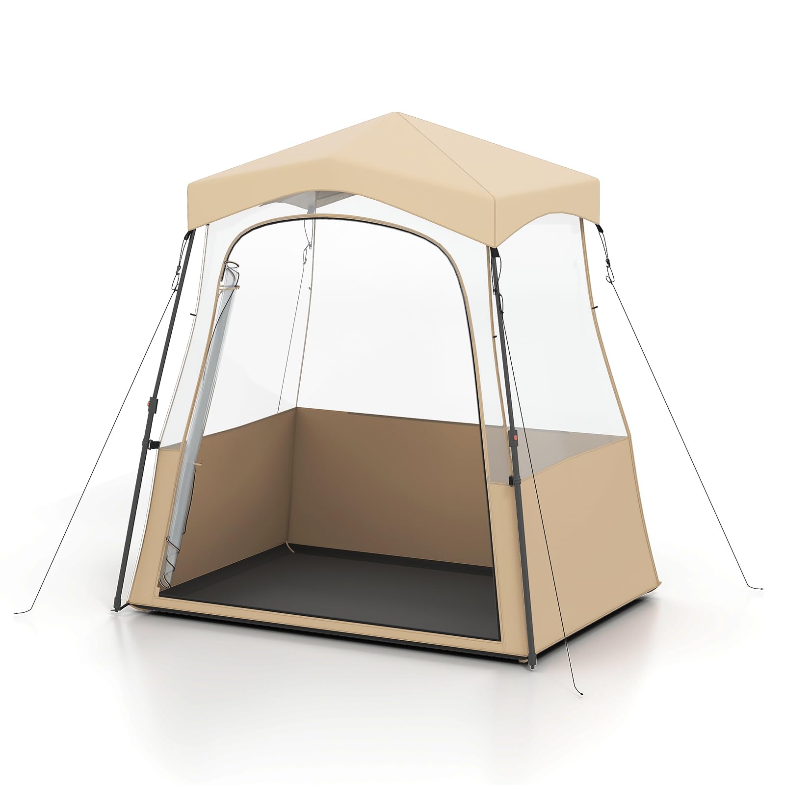 GYMAX Sportzelt, transparentes Outdoor Zelt für 2-4 Personen mit Überdachung, Abspannseilen & Heringen, tragbares Pop-Up-Zelt für Fußball, Softball-Spiele