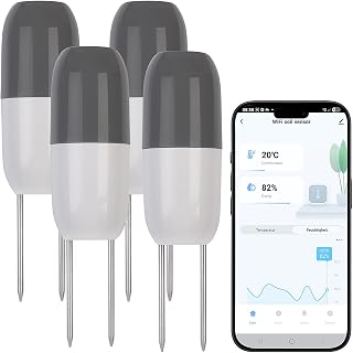 Royal Gardineer WLAN Pflanzen Sensoren: 4er-Set Smarter WLAN-Bodenfeuchtigkeits- & Temperatursensor, App (Pflanzenpflege Sensor, Boden Temperaturmessgerät)