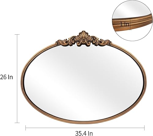 Miniatura 3 de WAMIRRO Espejo ovalado, espejo barroco adornado vintage tradicional dorado, espejo de latón antiguo para entrada, chimenea, sala de estar, pasillo,