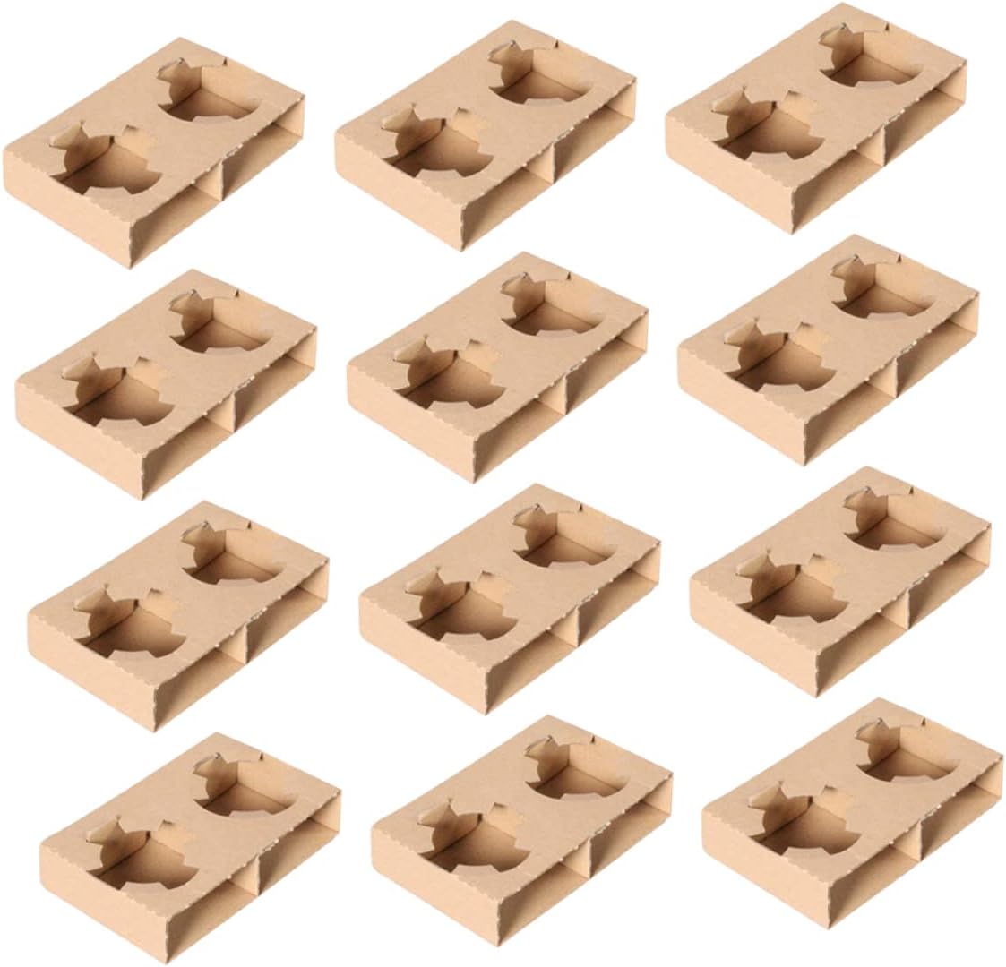 DECHOUS 50Pcs Paper Cup Tray for Takeout Beverages Corrugated Drink Carrier for Cups for Shops Cafes and Ice Stores Sturdy Reliable Drink Holder