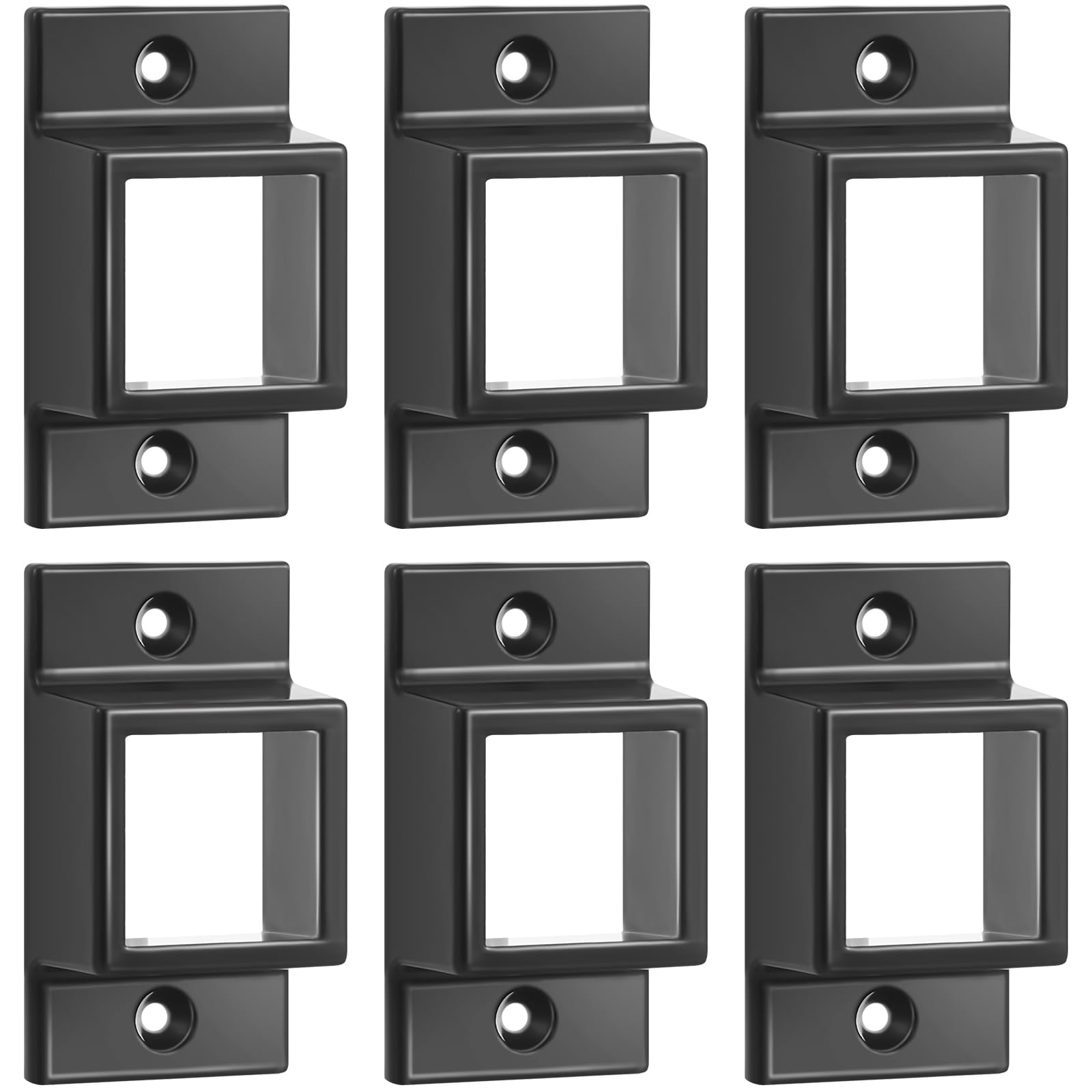 Zonon 6 Pcs 1" x 1" Black Aluminum Fence Brackets Standard Wall Mount for Rails Double Flange Metal Square Residential Black Flat Fence Brackets for Fencing Railing Mounting