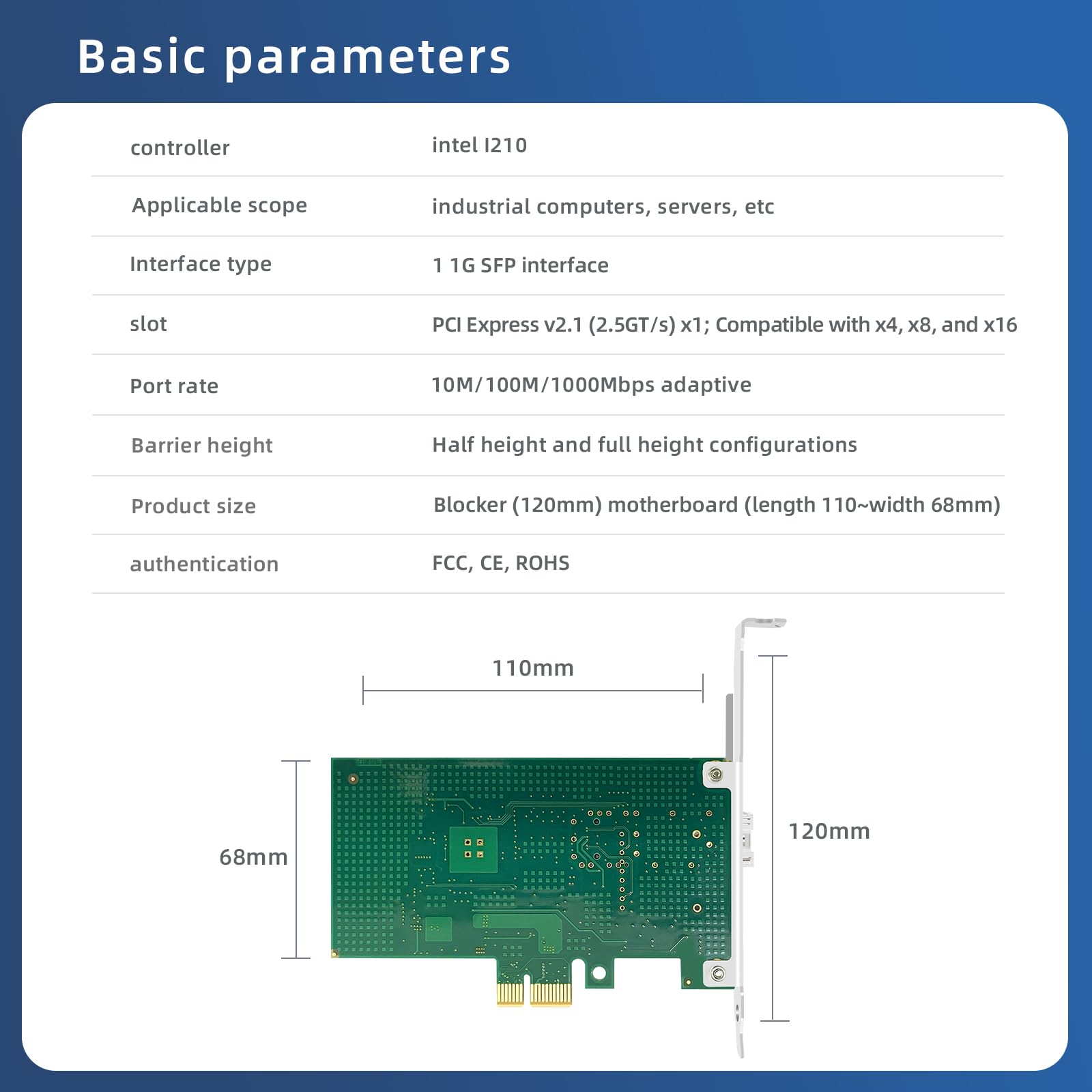 Bucaoz Scheda di rete Gigabit Ethernet SFP a porta singola, con chip Intel I210 PCIe X1, adattatore LAN INC, supporta Windows Server/Linux/VMware