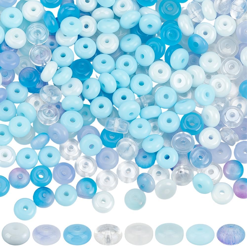 SUNNYCLUE 1 Box 400Pcs 6mm Abacus Beads Flat Round Glass Beads Bulk Small Cute Blue Transparent White Crystal Rondelle Loose Spacers for Bracelet Making Jewelry Necklace Crafts DIY Supplies Women
