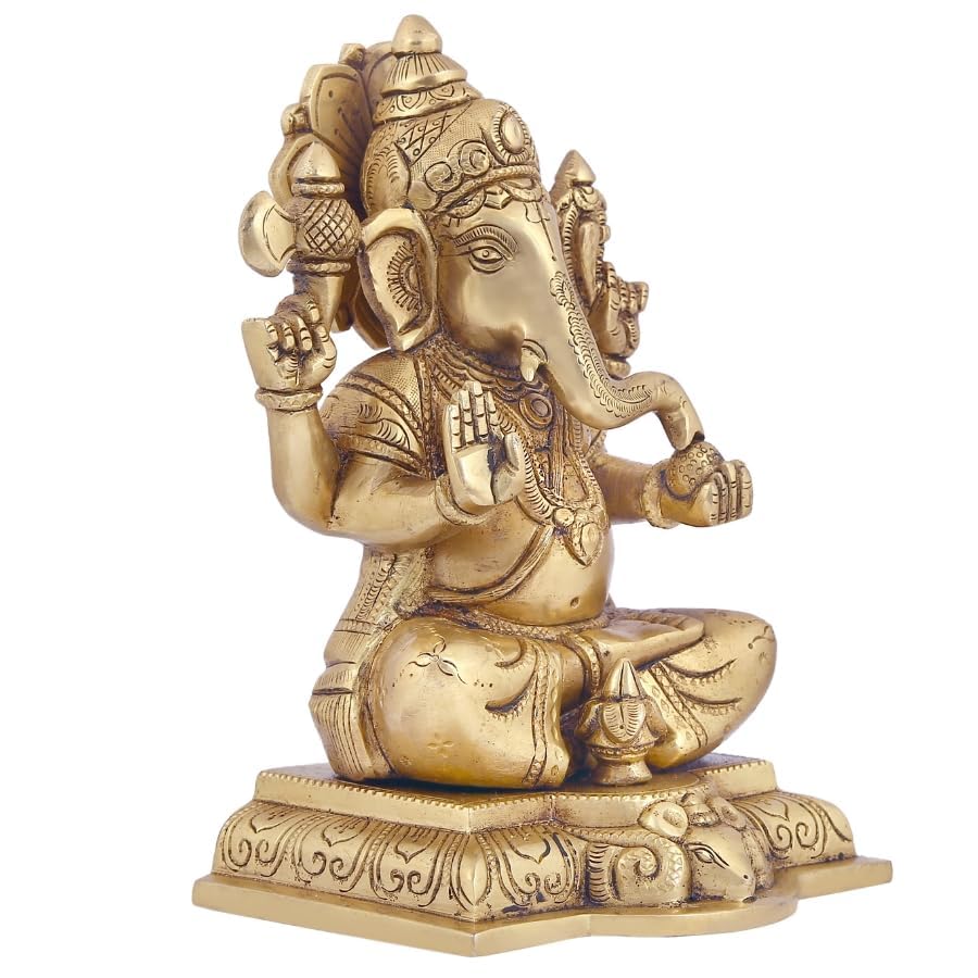 Image of Brass Lord Shankar Vinayaka Ganesha Ganesh Statue Big in Size for Mandir Diwali Puja Home and Office Pooja Murti, 8x5.5 inches (HxL), Weight 3.2 kg, Golden Colour Brass Murti