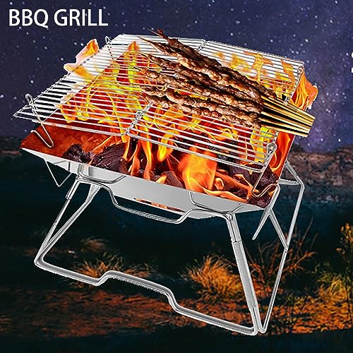 Faltbar Feuerschale mit Grillplatte und Feuerfeste Unterlage Tragbar Garten Camping Ofen Mini BBQ Grill – Bild 4