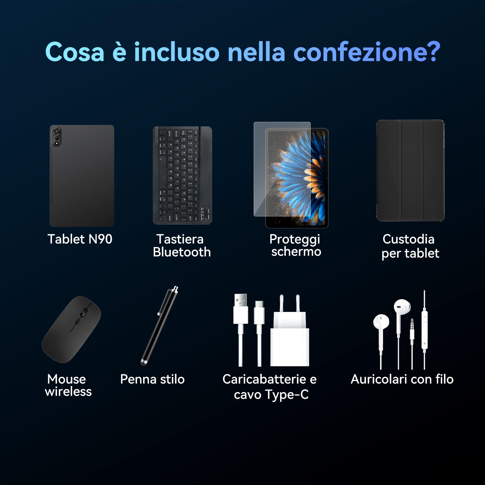 2026 Tablet Android 16,Tablet 12 Pollici con Tastiera,4G LTE+5G WiFi,24GB RAM+128GB ROM,Octa-Core Tablets con Penna/Mouse per lavoro e studio,9000mAh,WideVine L1/Gemini AI/GPS/Face ID,Garanzia 4 Anni