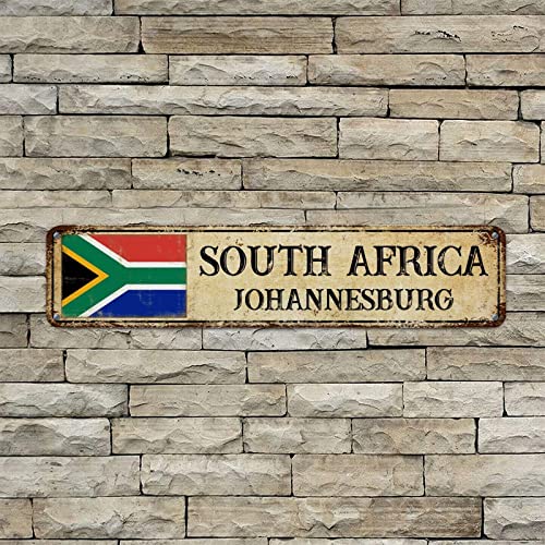 South Africa Flag Johannesburg City Retro Street Hanging Signs Retro Style Aluminum Metal Tin Sign Country Souvenir Sign South Africa Flag Johannesburg Street Sign for Cafe Pub Bar Restaurants 4x18in