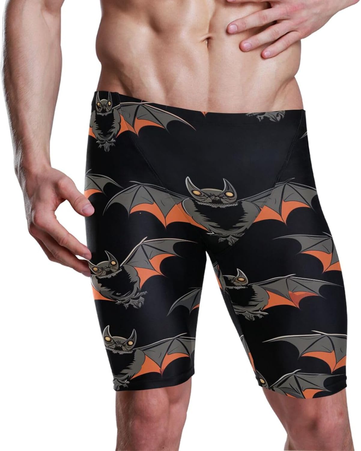 ZZXXB Halloween Bat Print Men's Racing Swim Trunks Athletic Swim Jammers Quick Dry Training Swim Shorts S-3XL