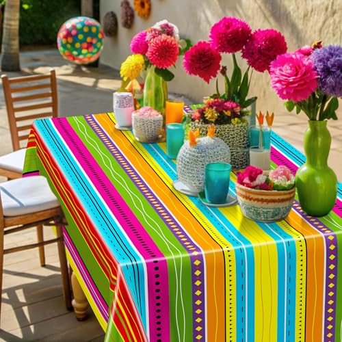 3 Pcs Cinco De Mayo Decorations, Disposable Fiesta Tablecloths (54 X 108 Inches), Rectangle Table Covers with Colorful Serape Stripe Plastic Dinnerware Kitchen Decor for Mexican Themed Party Favors by QZYL - Image 8
